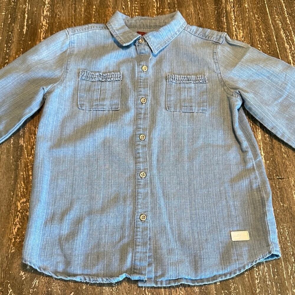 7 For All Mankind Denim Chambray Long Sleeve Button Down Shirt Youth Size 6X